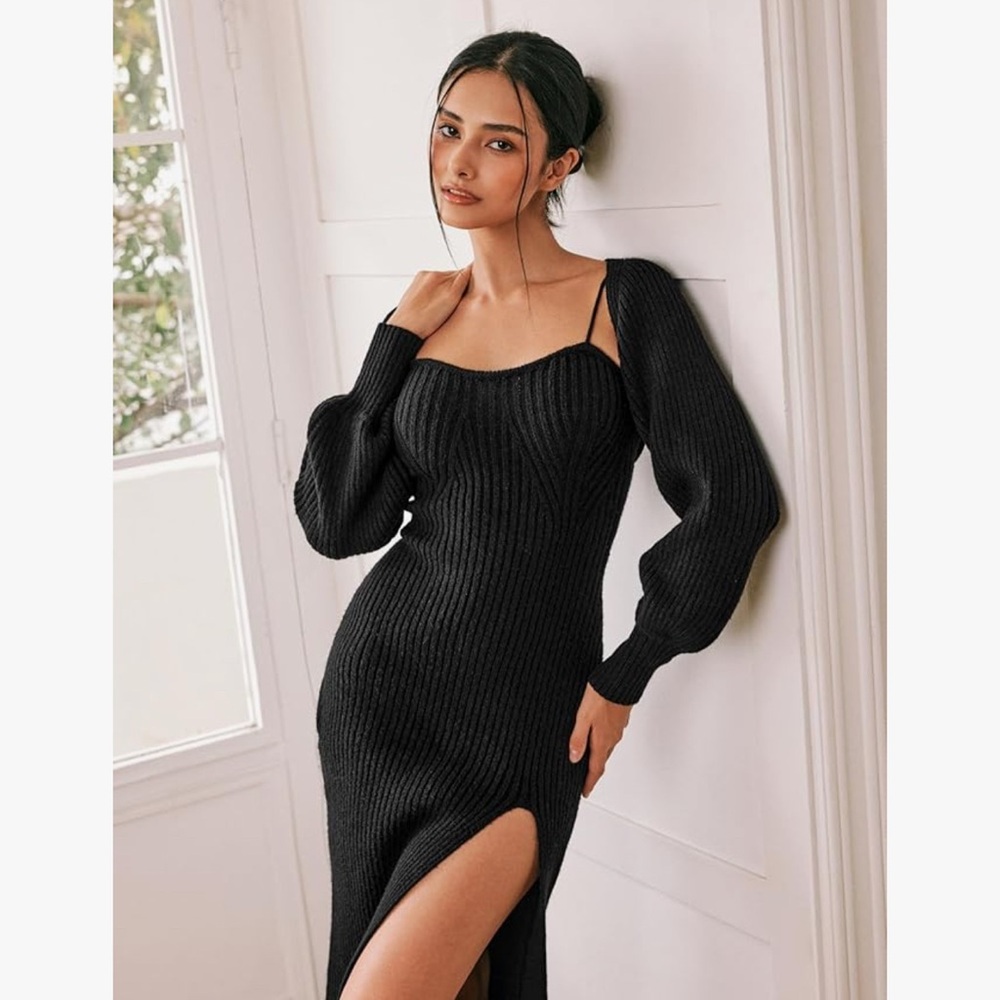 Cider NWT Black Ribbed Dress - Picture 2 of 5